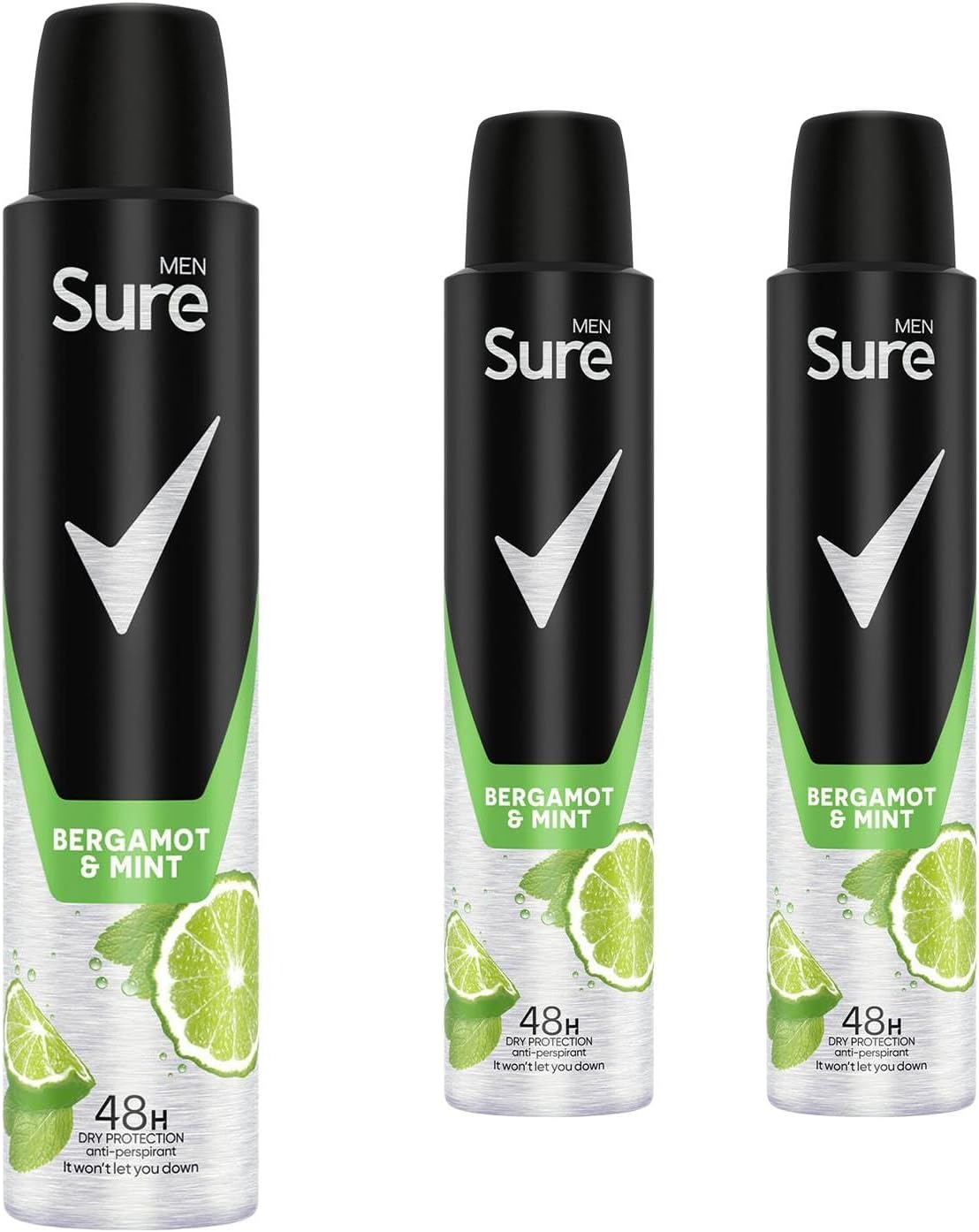 Sure Men Anti Perspirant Deodorant Bergamot & Mint, Pack Of 5, Alcohol Free Deodorant Spray For Men With Energising Scent Provides 48-Hour Odour Control, 200Ml