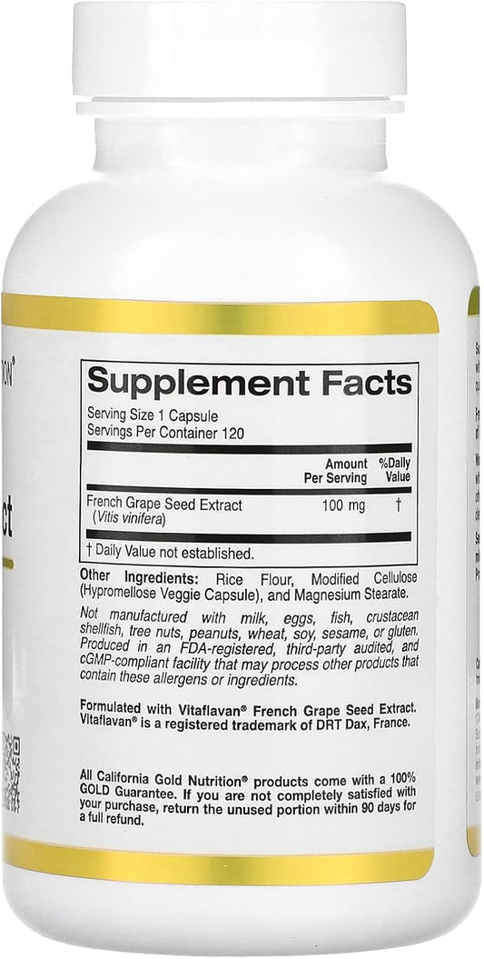 California Gold Nutrition French Grape Seed Extract, Vitaflavan, 100 Mg, 120 Veggie Capsules