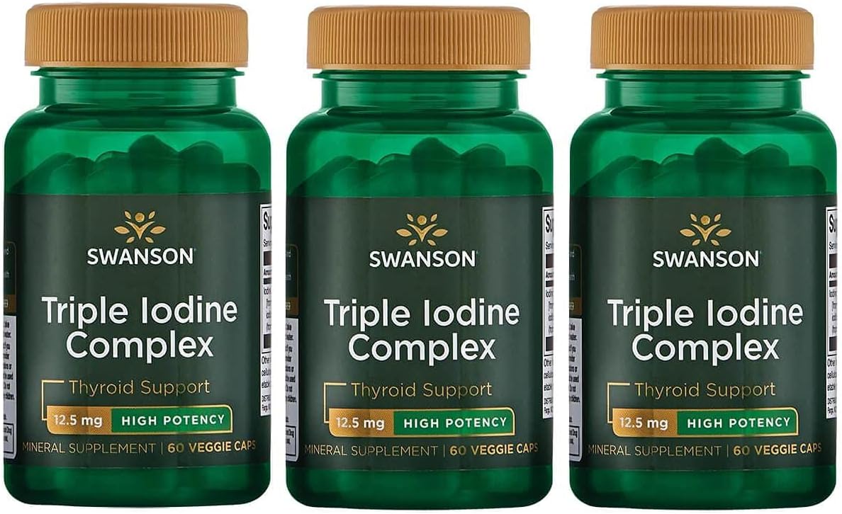 Swanson Triple Iodine Complex-Natural Supplement For Vital Thyroid Support-Promotes Metabolic Function, Increased Red Blood Cell Production, & Heart Health-(60 Veggie Capsules, 12.5Mg Each) 3 Pack