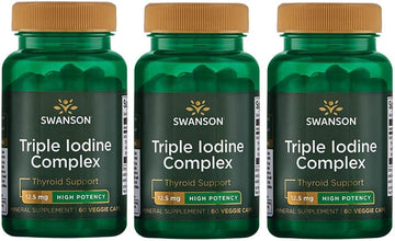 Swanson Triple Iodine Complex-Natural Supplement For Vital Thyroid Support-Promotes Metabolic Function, Increased Red Blood Cell Production, & Heart Health-(60 Veggie Capsules, 12.5Mg Each) 3 Pack