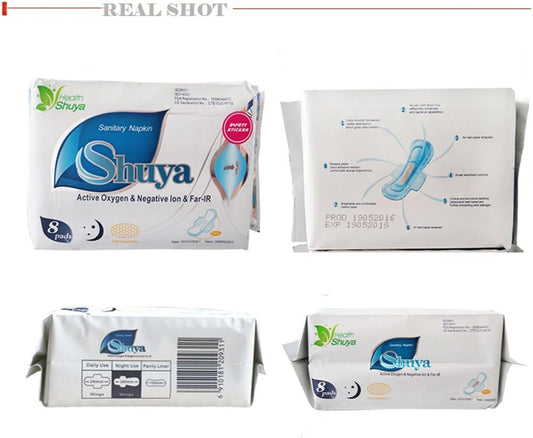 SHUYA Patented Negative ion Overnight Maxi Pads for Women with Wings for Heavy Flow, Herbal Scented,Size 285mm (Pack of 5)