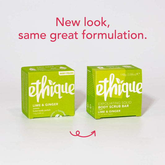 Ethique Exfoliating Lime & Ginger Solid Body Scrub Bar for All Skin Types - Plastic-Free, Vegan, Cruelty-Free, Eco-Friendly, 3.88 oz (Pack of 1)