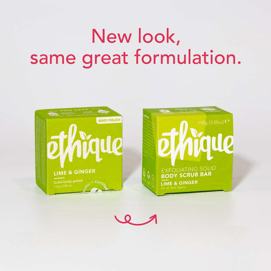 Ethique Exfoliating Lime & Ginger Solid Body Scrub Bar For All Skin Types - Plastic-Free, Vegan, Cruelty-Free, Eco-Friendly, 3.88 Oz (Pack Of 1)