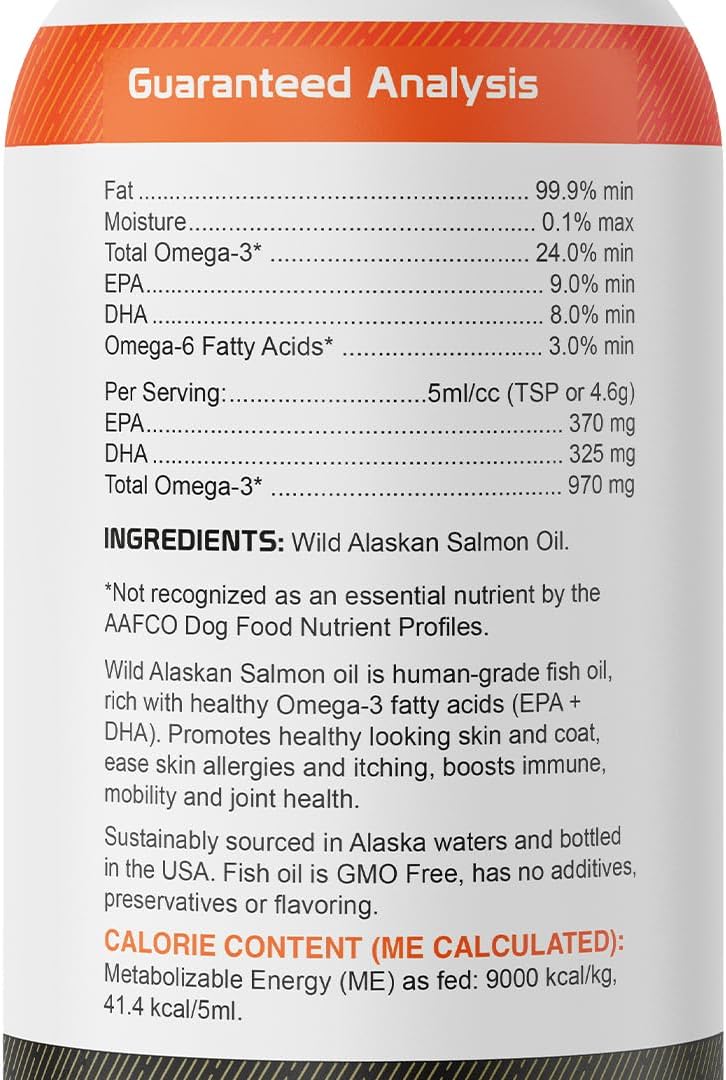 StrellaLab 32 OZ Salmon Oil for Dogs - Omega 3 Fish Oil for Dogs & Cats, Itch & Allergy Relief, Wild Alaskan Salmon Oil Dogs Skin & Coat, Dog Fish Oil Liquid, Shedding Supplement EPA & DHA Fatty Acids : Pet Supplies