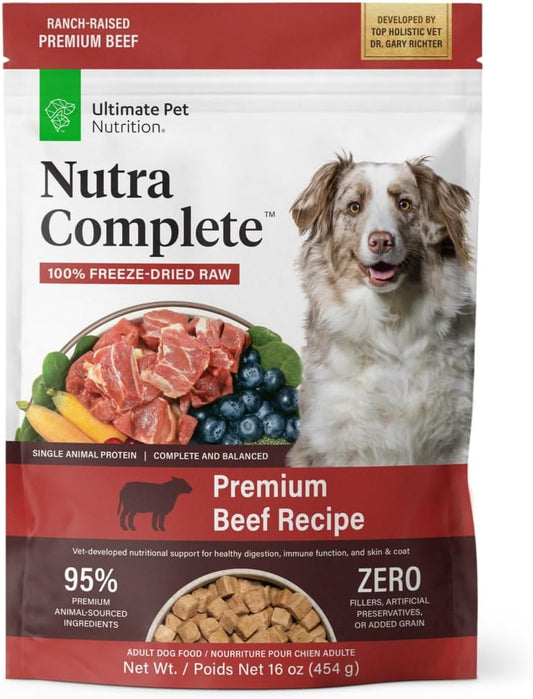 Ultimate Pet Nutrition Nutra Complete Raw Freeze Dried Dog Food, Veterinarian Formulated With Antioxidants, Prebiotics & Amino Acids, 1Lb Flavor Bundle