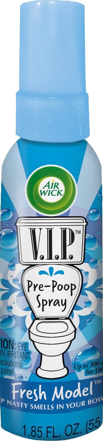 Air Wick V.I.P. Pre-Poop Toilet Spray, Up to 100 uses, Contains Essential Oils, Fresh Model Scent, Travel size, 1.85 oz, Holiday Gifts, White Elephant gifts, Stocking Stuffers