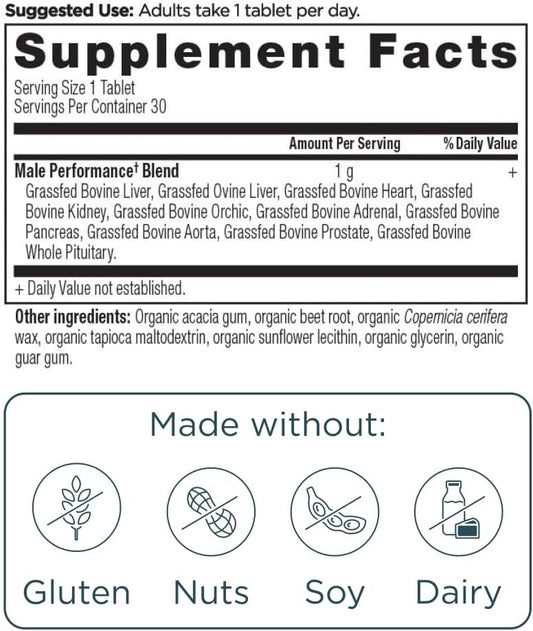Ancient Nutrition Organ Supplements For Men, Once Daily Grass-Fed And Wild Organ Complex Capsules, Liver, Prostate, Pancreas Supports Male Performance, Healthy Aging, 30 Ct