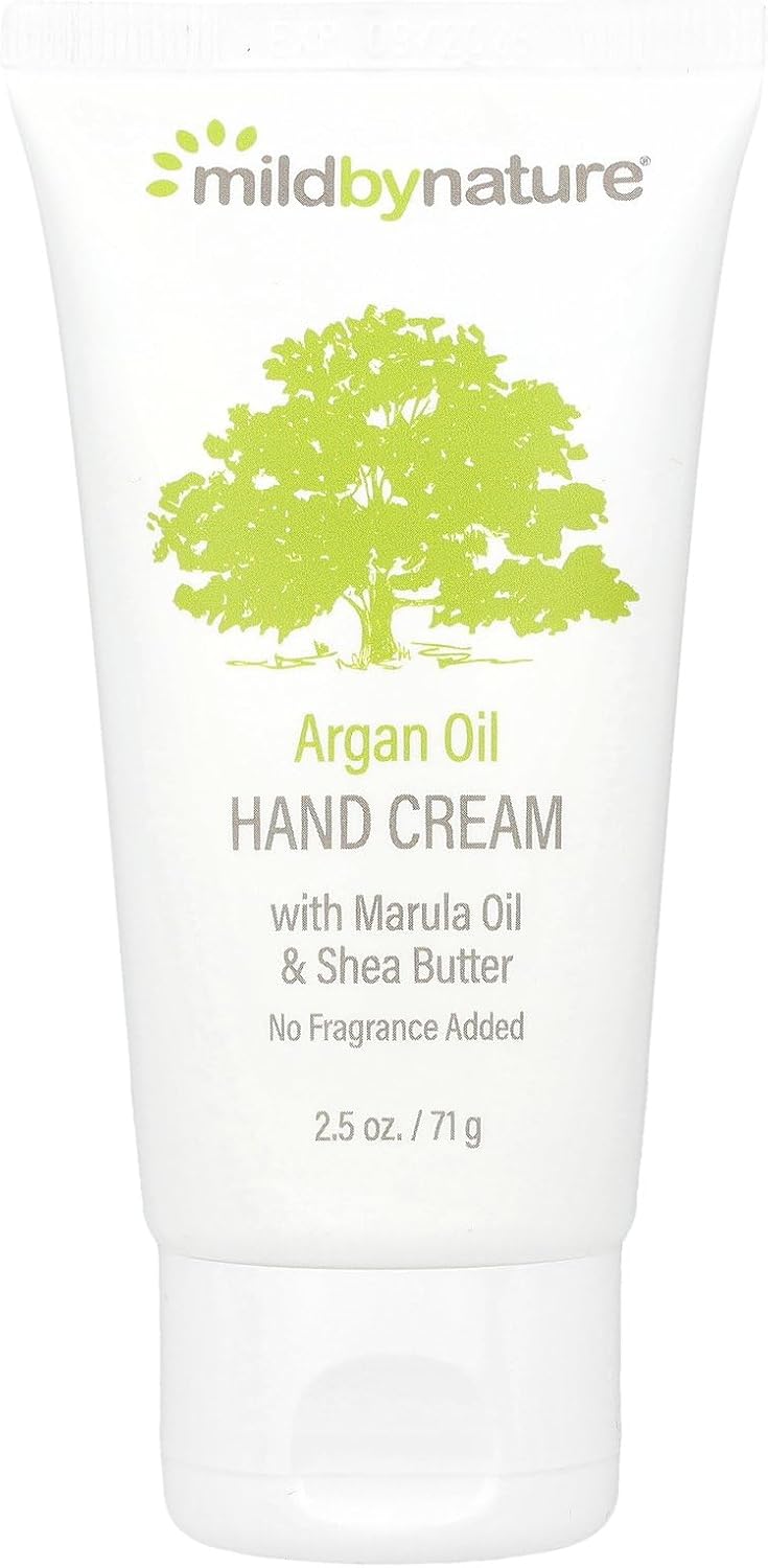 Mild By Nature, Argan Oil Hand Cream With Avocado Oil, Marula Oil, Acai, Goji & Shea Butter, Ph-Balanced, Unscented, 2.5 Oz (71 G)