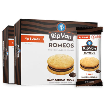 Rip Van Romeos Dark Chocolate Fudge Cookies - Low Sugar Cookies - Healthy Keto Snack - Individual 2 Packs (18 Count)