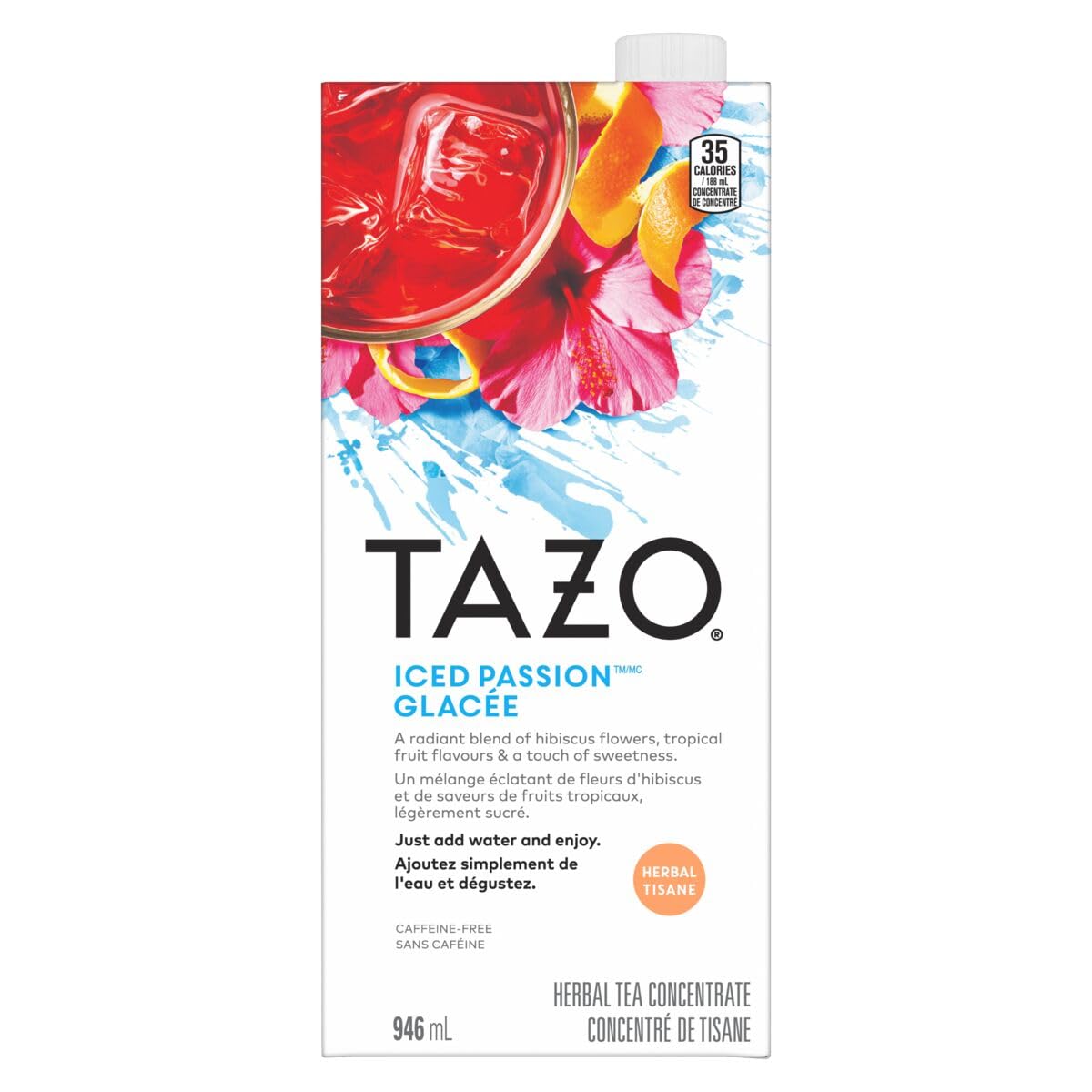 Tazo Iced Passion Herbal Tea Concentrate, Caffeine-Free, Served Iced, 32Oz