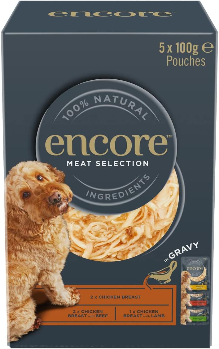 Encore Natural Wet Dog Food, Multipack Meat Selection in Gravy 100g Pouch (Pack of 5x100g)?ENC9440-1EN