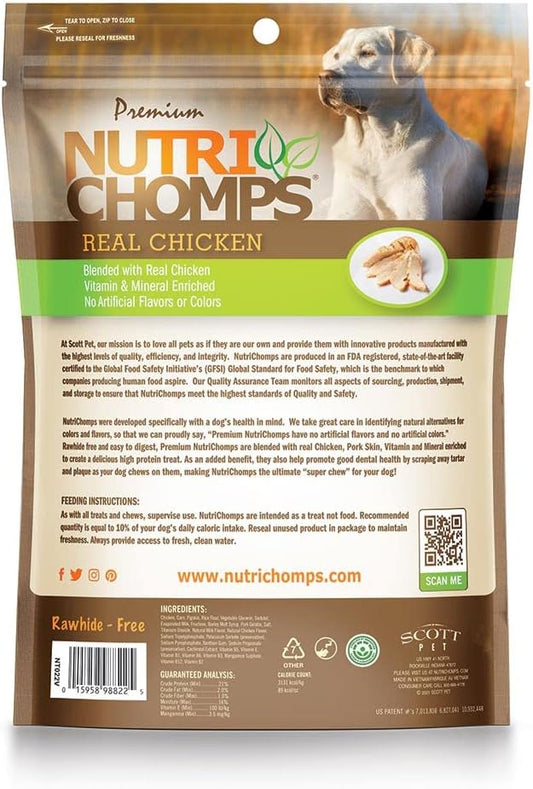 Nutrichomps Dog Chews, 6-Inch Twists, Easy To Digest, Long Lasting, Rawhide-Free Dog Treats, 15 Count, Real Chicken Flavor