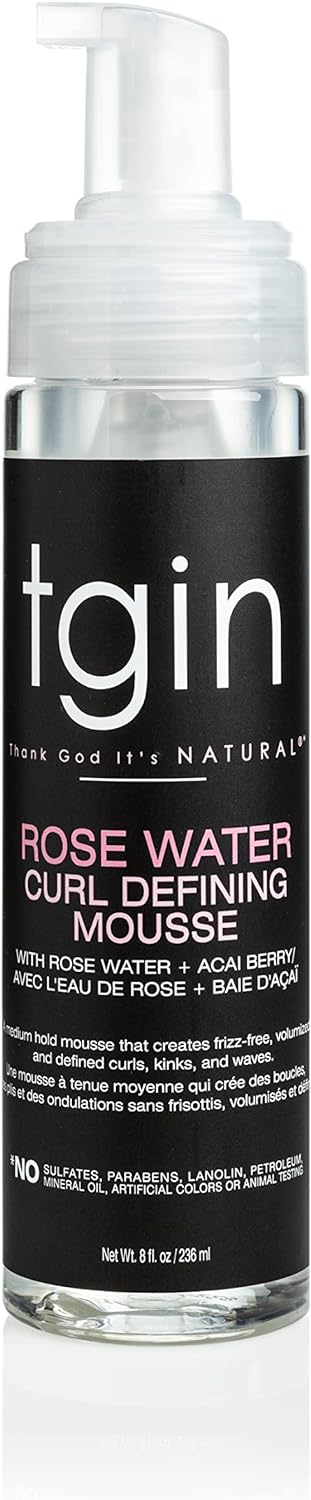 Tgin Rose Water Defining Mousse For Natural Hair - Curls - Waves - Low Porosity Hair - Fine Hair