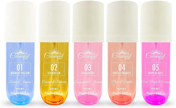 Brazilian Inspired Perfume, Body Spray Body Mist Fragrance Spray - Fresh And Floral Fragrance Perfume- 5 X 100Ml (Golden Sun, Sugar Berry, Perfect Paradise, Tropical Bliss, Midnight Passion)