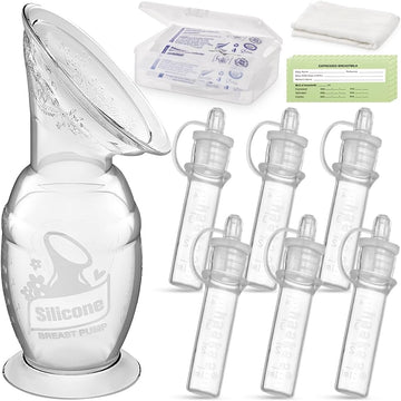 haakaa Manual Breast Pump 5oz/150ml & Colostrum Collector Kit for Breastfeeding (0.1oz/4ml, 6 pk)