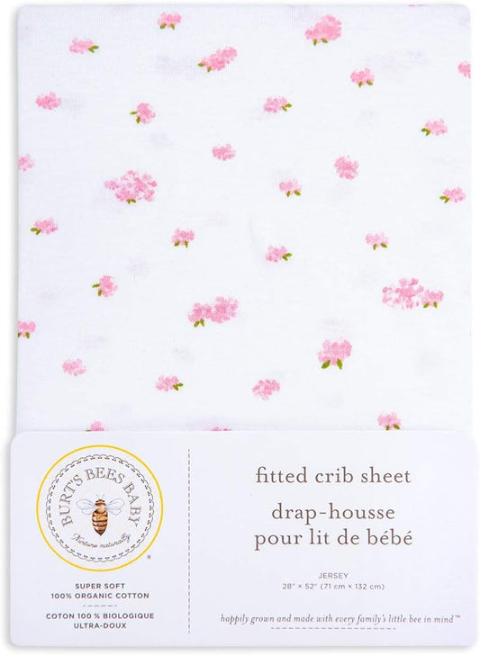 Burts Bees Baby Print Fitted Crib Sheet Organic Cotton Beesnug - Pink Butterfly Garden Prints, Fits Unisex Standard Bed And Toddler Mattress, Infant Essentials, 52 X 28 Inch 1-Pack