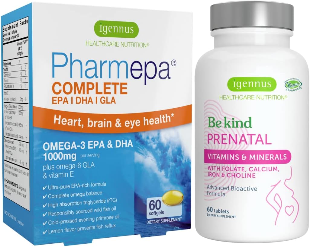 Advanced Prenatal Multivitamin & Pharmepa Complete Epa Dha Rtg Omega 3 1000Mg Pregnancy Support Bundle, By Igennus