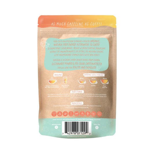 Kubo Tea, Peach Mango Black Iced Tea, Organic High Caffeine Tea, 20 Servings (155Mg Caffeine Each), Pillow Tea Bags, Compostable Packaging, Healthy Coffee Substitute