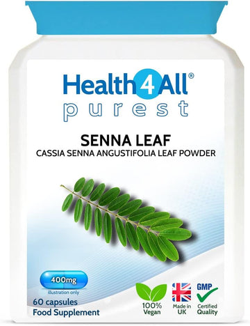 Health4All Senna Leaf 400Mg 60 Capsules Pure Natural Herbal Overnight Relief, Stool Softener, Additive Free Regularity Supplement, Vegan Senna Leaf Capsules (Not Tablets) | Made In Uk
