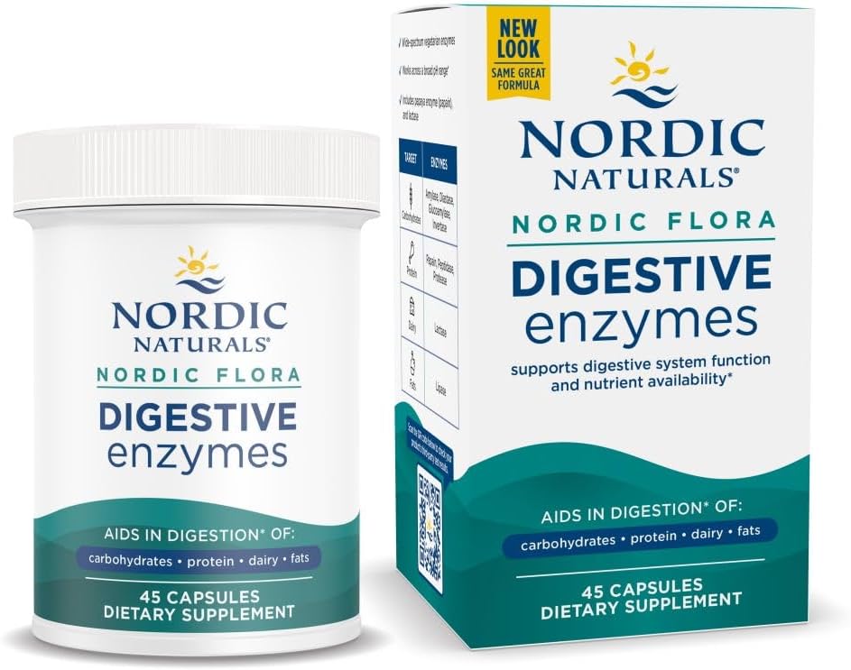 Nordic Naturals Nordic Flora Digestive Enzymes - 45 Capsules - Digestive Function, Optimizes Nutrient Availability - Non-GMO - 45 Servings