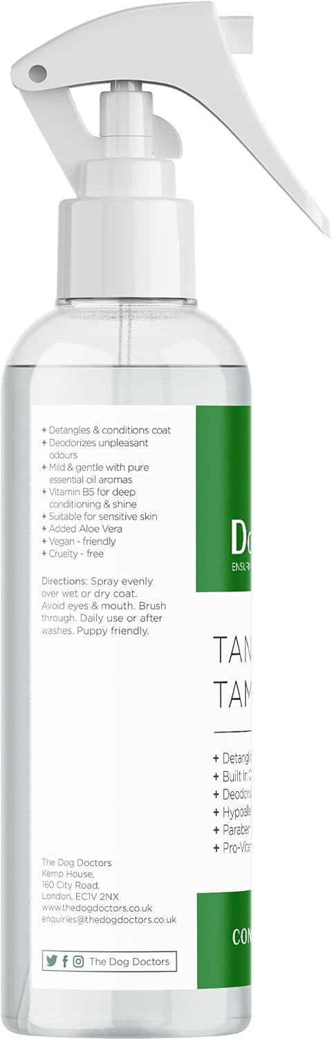 The Dog Doctors Tangle Tamer Natural Grooming Conditioning Spray Helps With De Matting Fur and Knot Removal - Proudly Made In The UK!