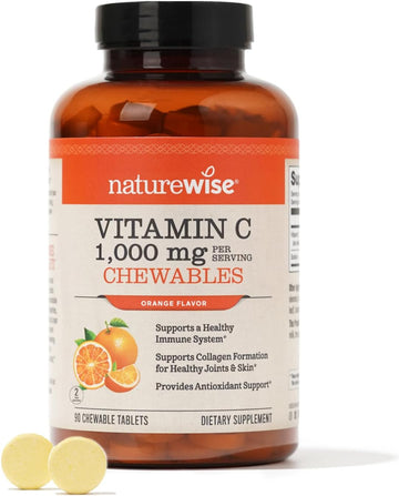 Naturewise Vitamin C 1000Mg Chewable Tablet Supplement - Support For Healthy Immune System & Collagen Synthesis - Vegan, Non-Gmo, Soy & Gluten Free, Orange Flavor - 90 Count[45 Days Supply]