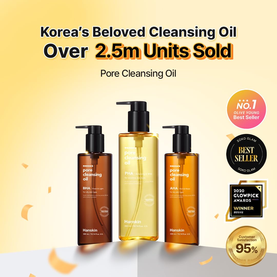 Hanskin Pore Cleansing Oil, Oil Cleanser For Face, Makeup Blackhead Sebum Remover, Korean Deep Pore Cleanser For Sensitive Skin [Pha] (10.14 Oz) : Beauty & Personal Care