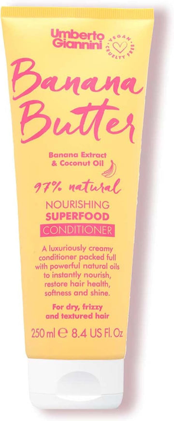 Umberto Giannini Banana Butter Nourishing Superfood Conditioner, Vegan & Cruelty Free Moisturising Formula For Dry, Textured Or Frizzy Hair, 250 Ml