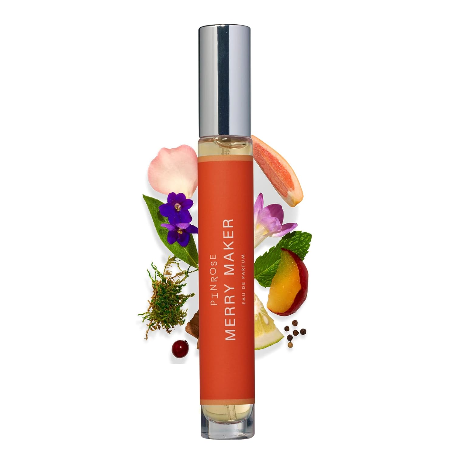 Pinrose Perfumes Merry Maker - Eau De Parfum Fragrance Travel Spray For Women - Vegan, Cruelty-Free, And Hypoallergenic Scent W/ Essential Oils - Notes Of Nectarine, Violet, Rose, Jasmine & Musk