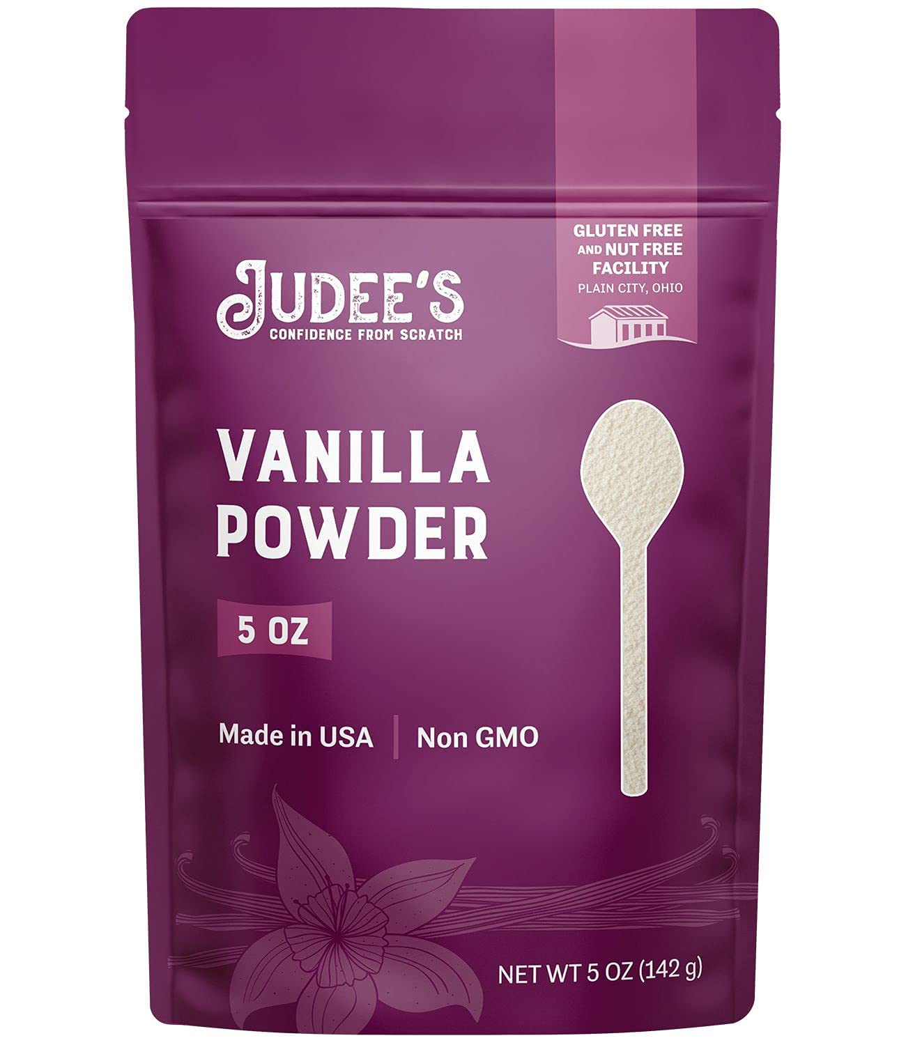 Judee'S Premium Vanilla Powder 5 Oz - Non-Gmo And Made In The Usa - Gluten-Free And Nut-Free - Add Extra Vanilla Flavor To Baked Goods, Coffee, Yogurt, Smoothies, And Protein Shakes