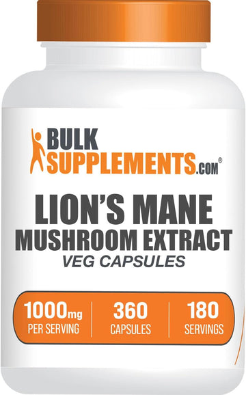 BULKSUPPLEMENTS.COM Lion's Mane Mushroom Capsules - Lions Mane Supplement Capsules, Lion's Mane Capsules - Lion's Mane Extract, 2 Capsules per Serving, 360 Veg Capsules (Pack of 1)