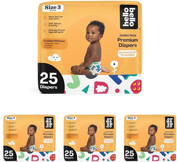 Hello Bello Premium Baby Diapers Size 3 I 25 Count Of Disposable, Extra-Absorbent, Hypoallergenic Baby Diapers With Snug And Comfort Fit I Alphabet Soup (Pack Of 4)