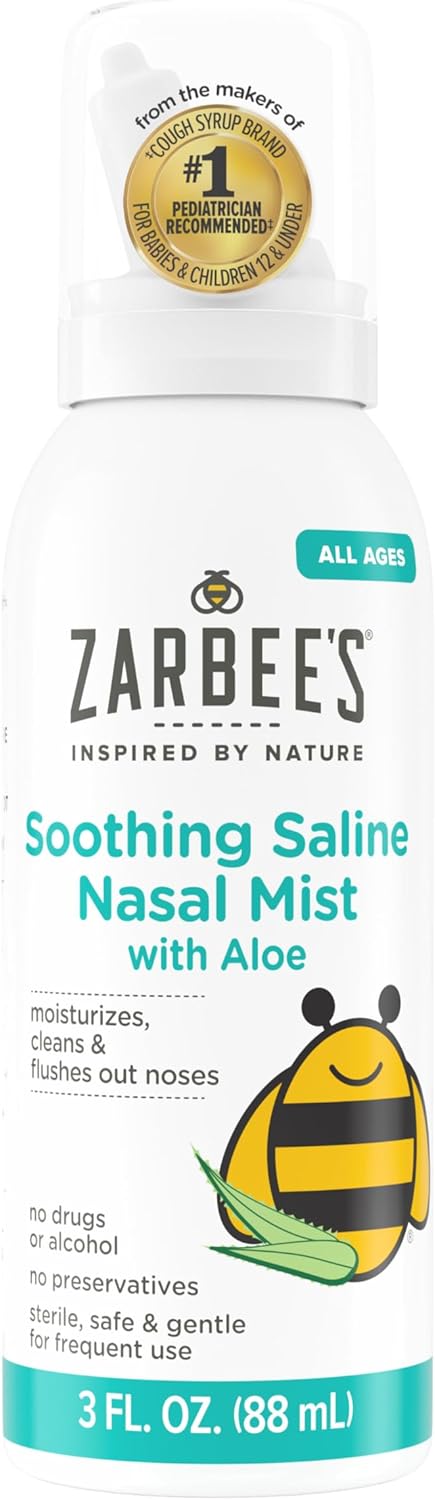 Zarbee'S Baby Nasal Saline Spray, Soothing Sterile Mist With Aloe, Newborns & Up, Cleansing Nose Relief, 3Fl Oz