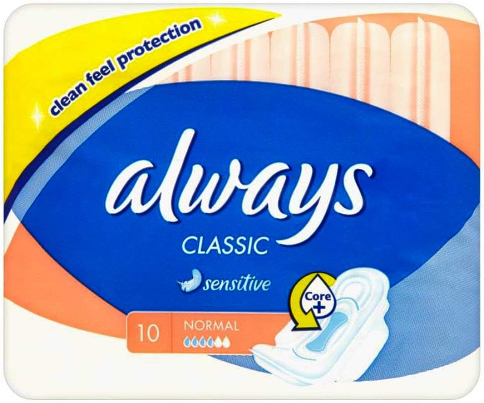 Always Classic Normal Sensitive 10 Pads Towels Wings Soft Feel Protection : Health & Household