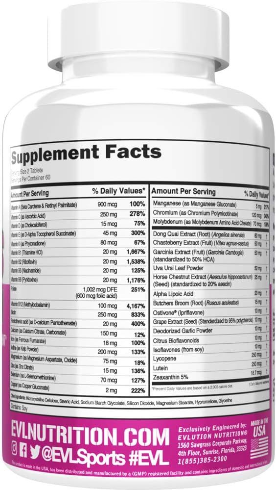 Evlution Nutrition Women'S Multivitamin - Full Spectrum Vitamins & Minerals, Immune Health, Vitamin C & D, Iron, Zinc, Antioxidants & Bioflavonoids, Skin, Hair, Bone, Eye Health, 120 Tablets, 60 Days : Health & Household