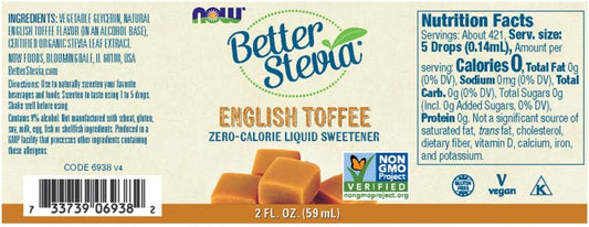 Now Foods, Better Stevia, Liquid Zero-Calorie Sweetener, English Toffee, Low Glycemic Impact, Kosher, 2-Ounce