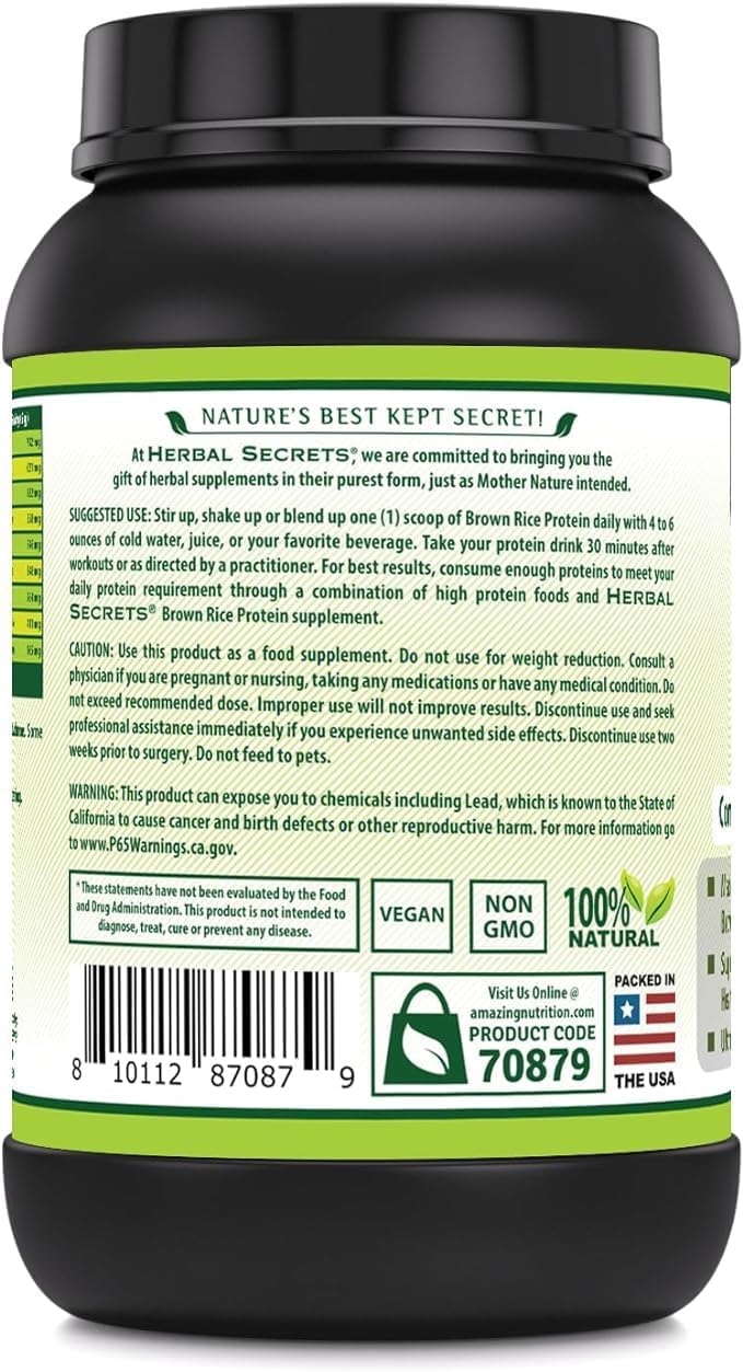 Herbal Secrets Brown Rice Protein Supplement | 3 Lb Powder | 12 Grams Protein per Serving | Vegan | Made in USA (3 Lb, Vanilla) : Health & Household