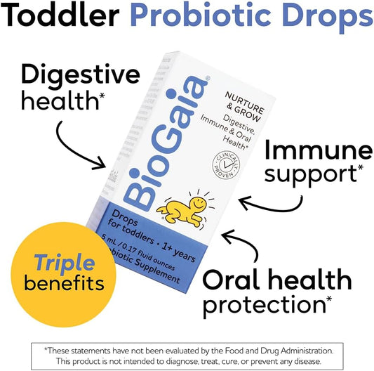 Biogaia Nurture & Grow Toddler Probiotic | Ages 1+ | Liquid Probiotic | Allergen-Free | Triple-Benefit Probiotic For Kids | Digestive Health, Immune Support & Oral Health Protection | 25-Day Supply