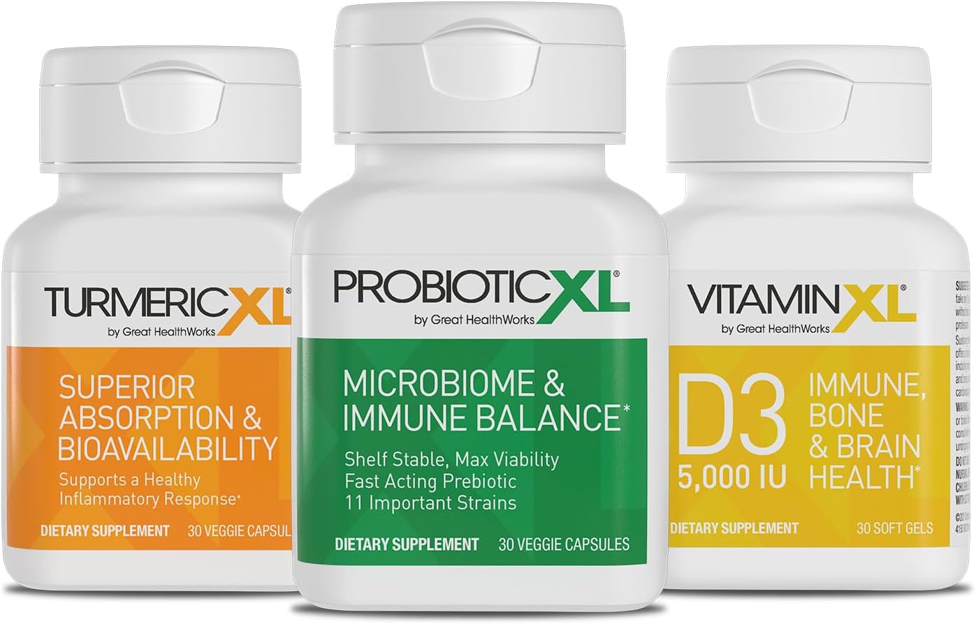 TrioXL - 3 Powerful Supplements That Promote a Strong Immune System, Includes TumericXL, VitaminXL D3 & ProbioticXL, Gluten-Free Immune Booster, 3-30 Count