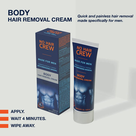 No Hair Crew Body At Home Hair Removal Cream For Manscaping Unwanted Hair With Energizing Ginseng, Premium Depilatory, Painless & Flawless, Made For Men, 200Ml