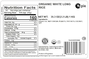 Yupik Organic White Long Rice, 2.2 Lb, Non-Gmo, Gluten-Free, Vegan, Good Source Of Protein, Fiber & Iron, Easy To Cook