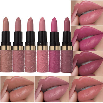 6 Pcs Nude Pink Dark Red Purple Wine Red Plum Matte Lipstick Set For Women Long Lasting Waterproof Moisturizing Lipsticks For Older Women 24 Hours Lip Stick Lip Stain Makeup Gift Kit,Lip Makeup Vegan