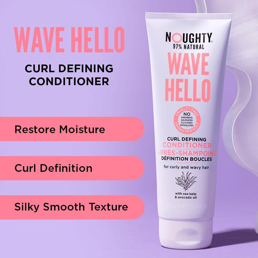 Noughty Wave Hello Curl Defining Conditioner, 97% Natural Sulphate Free Vegan Haircare, Vitamin Rich Formula For Curly & Wavy Hair (250Ml), (Pack Of 1)