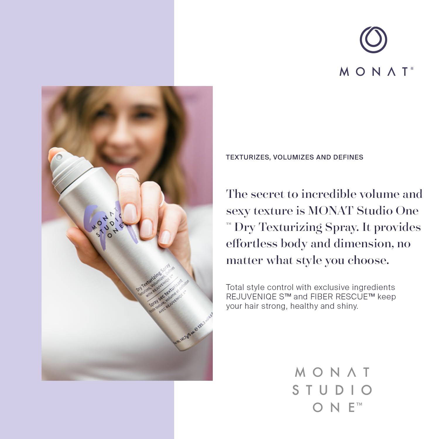 MONAT Studio One™ Dry Texturizing Spray Infused with Rejuveniqe® S - A Dry Hair Texturizer and Extra Hair Volumizer for Undone Styles. Net Wt 141.7g / 5 oz e 135.3 ml / 4.6 fl oz : Beauty & Personal Care