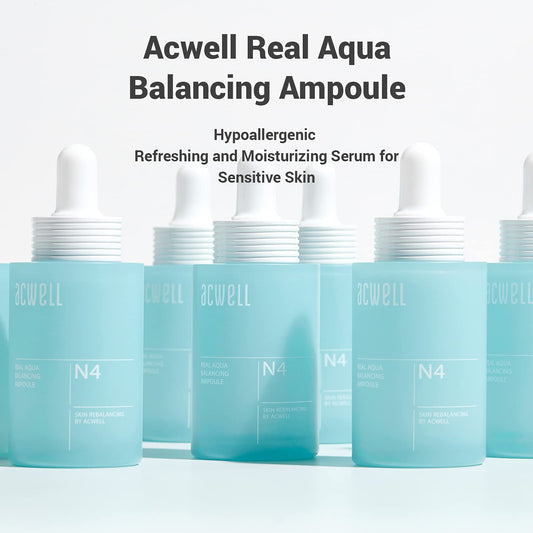 Acwell Real Aqua Balancing And Hydrating Facial Ampoule Serum 1.18 Fl.Oz. - Moisturizing For Sensitive Skin, Face Serum For Men, Women, Seaweed Extract And Amino Acid