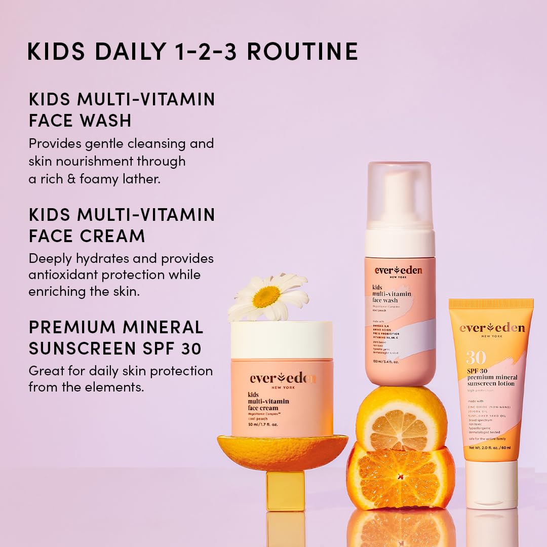 Evereden Kids Daily 1-2-3 Routine Bundle: Clean & Vegan Skin Care Set - Hydrating & Nourishing Tween Skincare Set with Multi-Vitamin Face Wash, Face Cream, Lotion, & SPF 30 Mineral Sunscreen (Pomelo) : Beauty & Personal Care