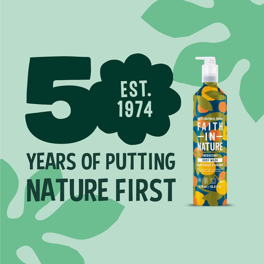 Faith In Nature 500Ml Metal Bottle Natural Grapefruit And Orange Body Wash, Energising Shower Gel, Vegan And Cruelty Free, No Sls Or Parabens