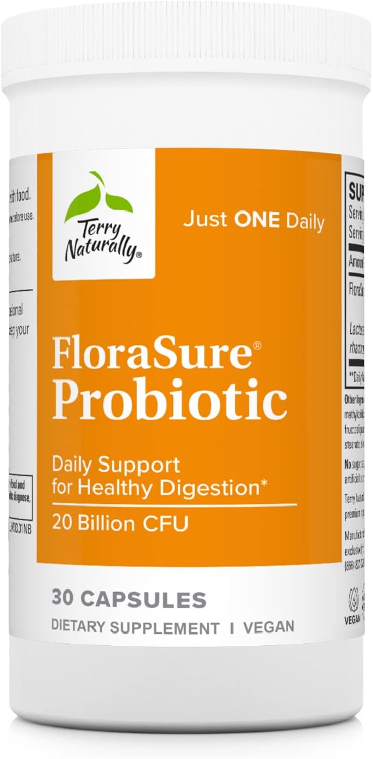 Terry Naturally Florasure Probiotic - 30 Capsules - Daily Support For Healthy Digestion - Non-Gmo, Vegan, Kosher - 30 Servings