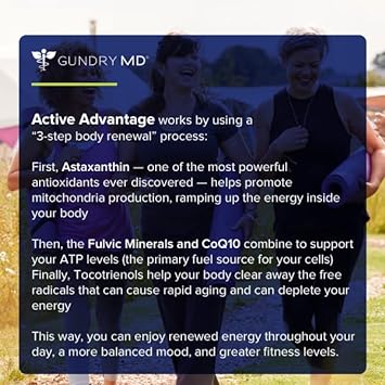 Gundry MD® Active Advantage Astaxanthin and CoQ10 Supplement to Support Energy, Strength and Metabolism, 30 Count : Health & Household