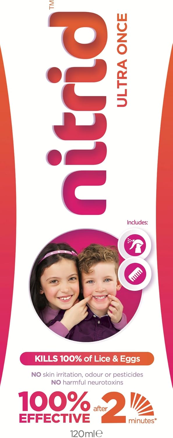 Nitrid Ultra Once All-In-One Head Lice Treatment Spray & Comb - 100% Effective On Lice & Eggs In 2Mins, Includes Spray 120Ml & Nit Comb - 2023 New Formulation